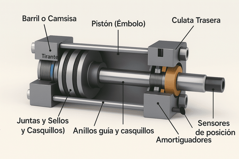 partes que componen un cilindro neumatico